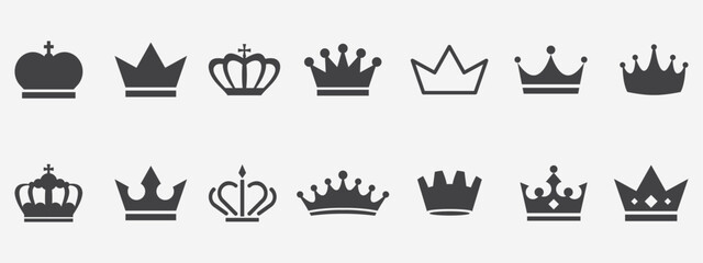 Crown icon set. Royal crown symbol collection. © Atikul