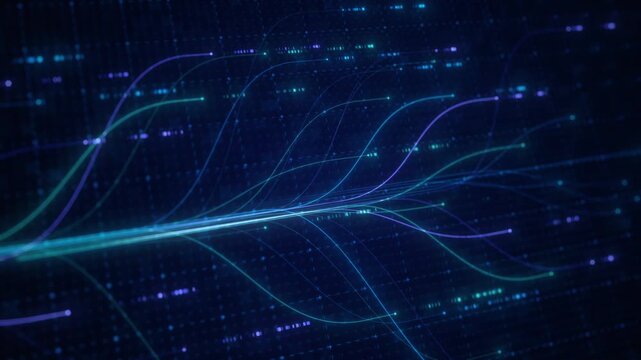 Abstract Neural Network Graph Visualization, AI Machine Learning Data Classification with Connected Nodes and Flow Lines, Big Data Technology Background for Artificial Intelligence Communication
