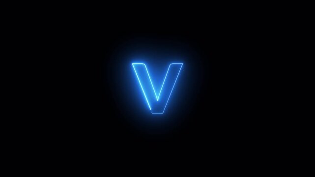 Alphabet animation of letter 'V' on black background Letter concept.glowing loop neon alphabet letter with alpha channel in 4k.