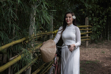 young woman in a white dress.  portrait woman in Vietnam  traditional  