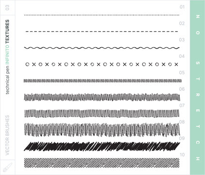 Vector Brushes. Technical Pen. Textures. No-stretch.