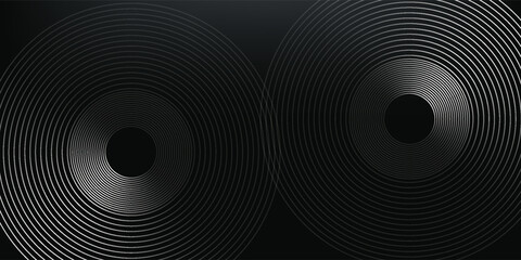 Abstract gold circle lines on dark background. Geometric stripe line art design. Modern luxury template. Suit for presentation, banner, cover, web, flyer, poster, brochure. Vector illustration