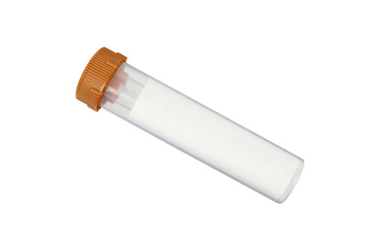 brown stool sample container or stool collection tube for medical analysis isolated on white or transparent png