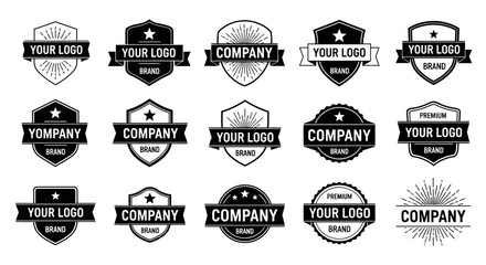 Collection of vintage and modern badge and emblem logo designs for companies and brands.