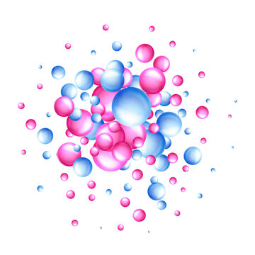 Динамічне скупчення блакитних та яскраво-рожевих глянцевих куль різного діаметру. png