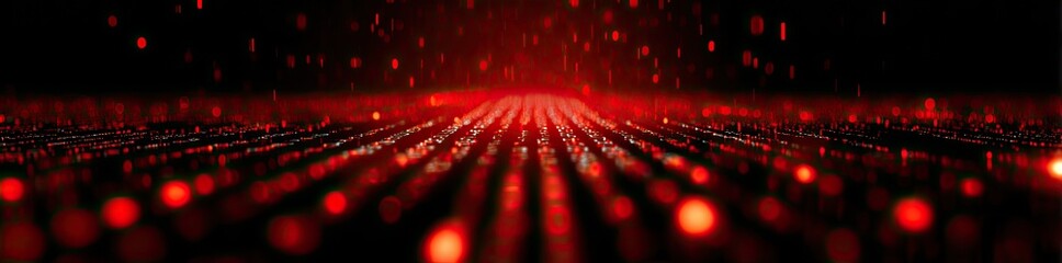 A vast, dark expanse illuminated by a receding, glowing pathway of red particles