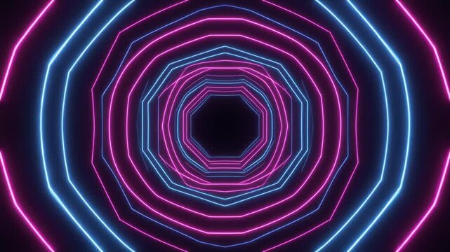 Futuristic Neon Octagon Tunnel Abstract Background