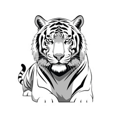 Fototapeta premium Black and white tiger illustration, tiger portrait, animal design, wildlife art