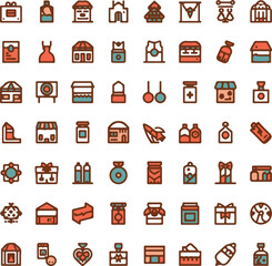 Cute vector outline icons for ecommerce, birthday celebrations, and daily commerce items.