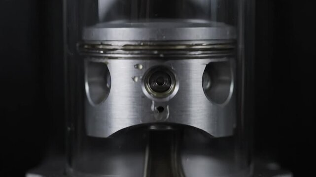 Close-up of Metal Piston from Internal Combustion Engine on Dark Background with Industrial Precision
