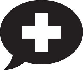 Obraz premium Black speech bubble with white cross symbol