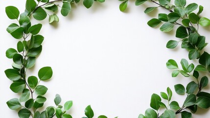 Fototapeta premium Green Leaf Circular Frame with White Center