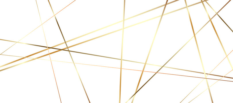 Golden low‑poly line pattern on white background. Irregular geometric grid with random chaotic lines, modern abstract vector texture for tech layouts, luxury decor and wallpapers