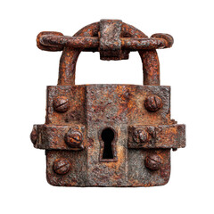 Ancient Lock: This close-up captures an antique, heavily rusted lock with visible signs of weathering. This aged lock tells a story of the past.