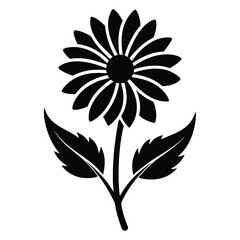 Fototapeta premium Black silhouette helenium flower with leaves design