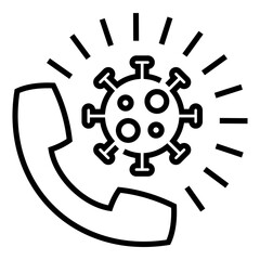 Obraz premium Line icon of a phone handset with virus symbol and alert rays, representing infectious disease hotline, health emergency communication, and outbreak response services.