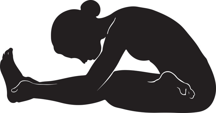 Silhouette of a Woman Practicing Janu Sirsasana or Head-to-Knee Forward Bend Yoga Pose

