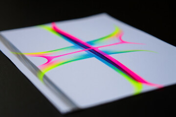 Neon light trails on a white surface, abstract background with pink, green, blue and yellow streaks, for mockup or overlay effect, Isolated on transparent background, png