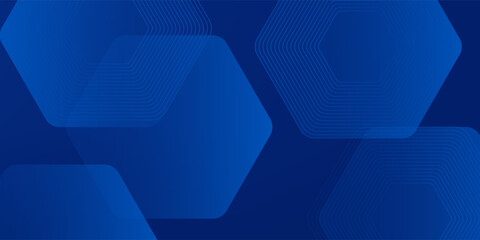 Modern abstract blue background with glowing geometric lines. Blue gradient hexagon shape design. Futuristic technology concept. Suit for banner, brochure, science, website, corporate, poster, cover