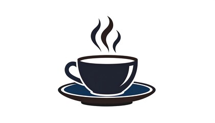 Fototapeta premium Simple graphic illustration of a steaming hot beverage cup on saucer