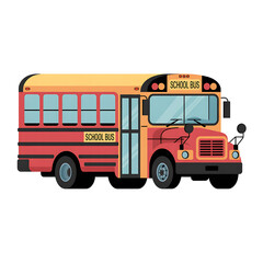 A vibrant yellow school bus with a red roof and black details, featuring a stop sign.