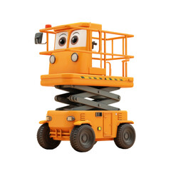 Cartoon Lift: A friendly and animated orange lift construction character, ready to assist and bring a cheerful touch to any construction project.