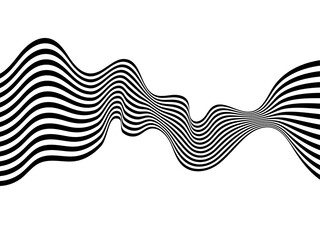 Black on white abstract perspective line wave stripes with 3d dimensional effect isolated on white.