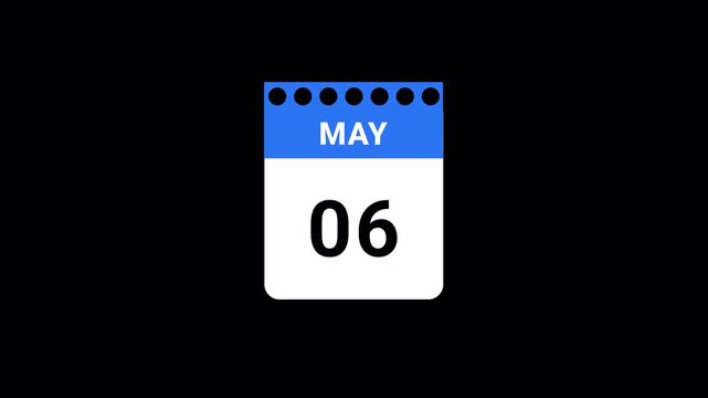 calender video animation of may month with transparent background, may month calender animation video with alpha channal in 4k.