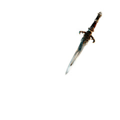 Dagger of the Ages: This antique dagger, a testament to time, rests against a void canvas, its intricately engraved metalwork and ancient design hinting at untold tales of bravery.