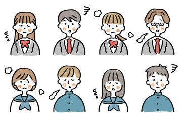男女の学生の上半身アイコンセット①もやもや