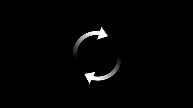 White arrows spinning in circular motion on black background

