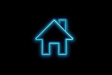 Fototapeta premium A neon blue house outline glows against a black background