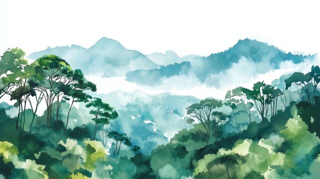 Nyungwe Forest. Nyungwe Forest hand drawn watercolor illustration on white background