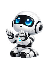 Obraz premium 3D illustration of a cute white robot kneeling and praying in supplication, Islamic dua concept, religious technology and future of faith theme, isolated on transparent background
