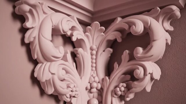 Ornate Pink Moulding on Wall Corner.