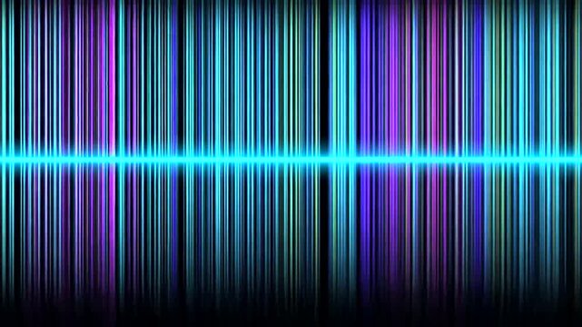 Abstract neon lines in shades of blue, purple, and green reflecting a horizontal neon blue light beam