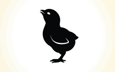 Fototapeta premium Black silhouette bird standing on one leg with open beak on white background with beige border