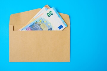 Euro banknotes in an envelope