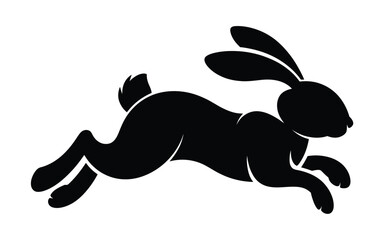 Obraz premium Black silhouette of a rabbit running fast on white background dynamic motion speed concept