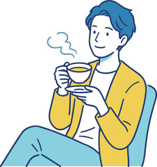 休憩中にホットドリンクを楽しむ男性のリラックスタイムベクターイラスト