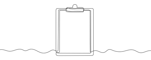 Clipboard in line art style. Minimalist drawing of office stationery for papers, made in a single continuous line. Vector illustration.
