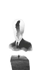 Abstract silhouette figure with landscape imagery overlay