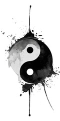 Dynamic black and white ink splash effect on a yin yang symbol