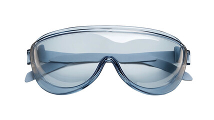 Clear plastic safety goggles with a curved frame, on a black background
