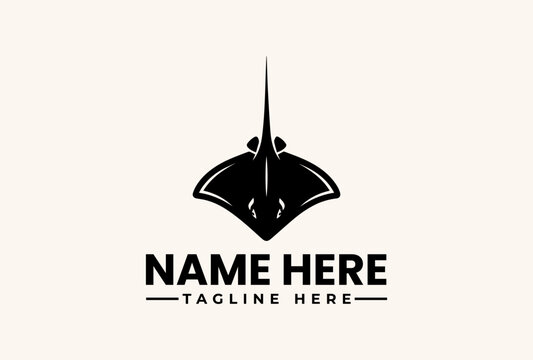 A stylized black stingray logo with a placeholder name and tagline on a light beige background, featuring a vector illustration design.
