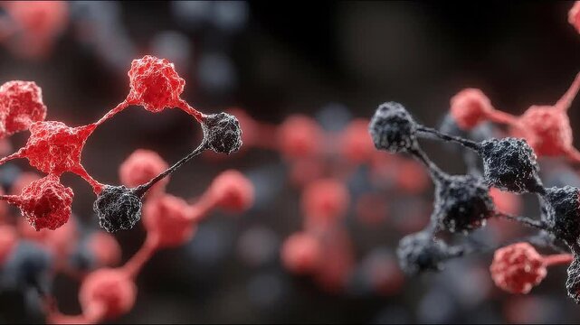 Red and black bacteria representing innovative concepts in bias-reduction quantum model with futuristic implications.