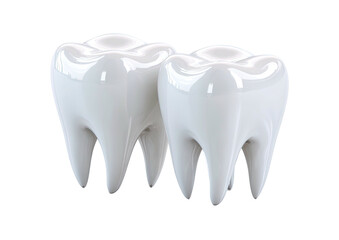 Side-by-side two gleaming white molar teeth models, perfectly rendered with a glossy finish