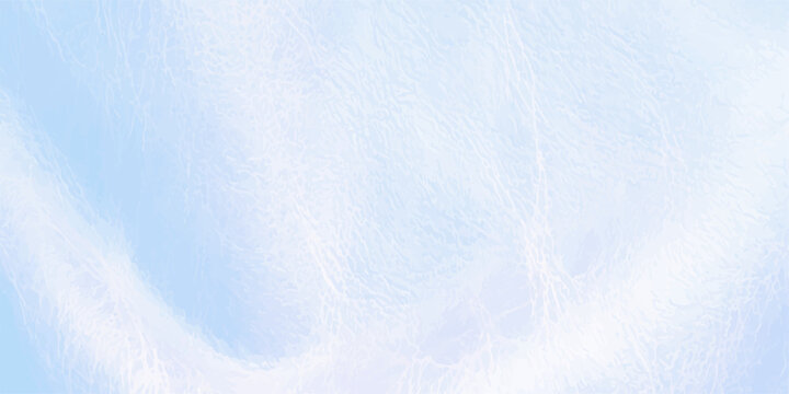Clean abstract blue watercolor background with a white snowy texture and frozen frost patterns on a cold winter paper surface