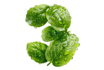 Vibrant, dewy green basil leaves sparkling with water droplets against a dark backdrop