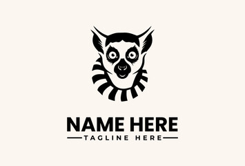 Black and white illustration of a lemur's head with a logo and text placeholder on a beige background, featuring a vector design with an icon and pictogram elements. © vectorvovdesign